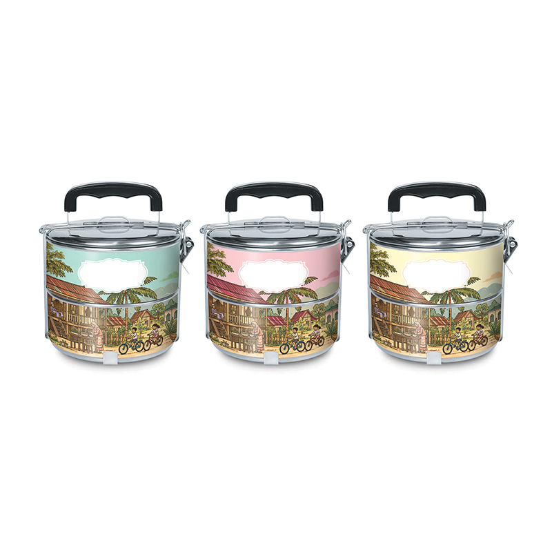BS00048_Kampung Nostalgia_2 Tier 410 Stainless Steel Tiffin- Full Color Printing - Image 2