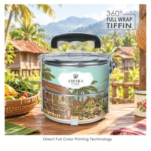 BS00048_Kampung Nostalgia_2 Tier 410 Stainless Steel Tiffin- Full Color Printing