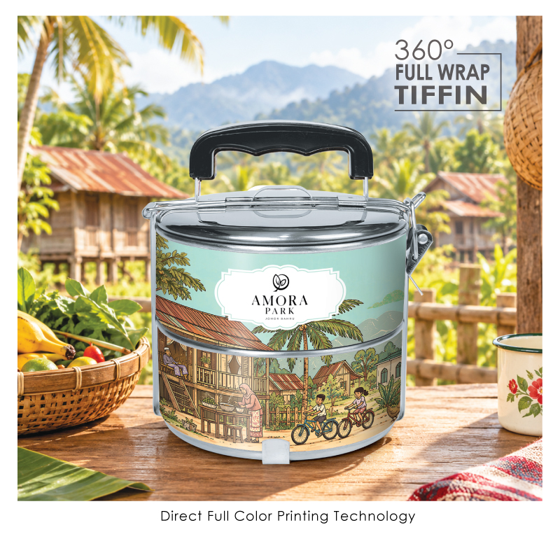 BS00048_Kampung Nostalgia_2 Tier 410 Stainless Steel Tiffin- Full Color Printing